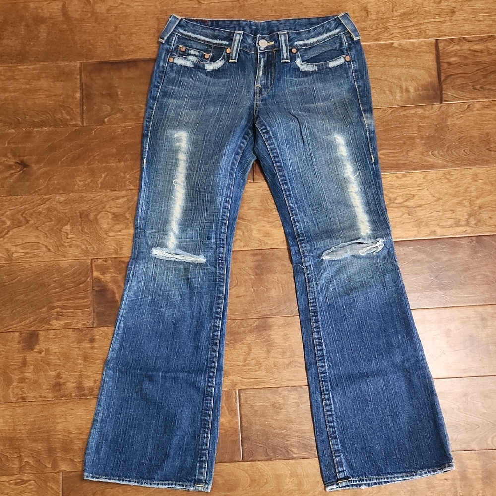 True Religion BOBBY Blue Flare Altered Jeans SIZE 32